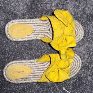 Forever 21 Yellow Bow Slide Sandals